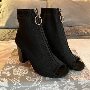London Rag open-toed stretchy fabric zip-up booties black 8